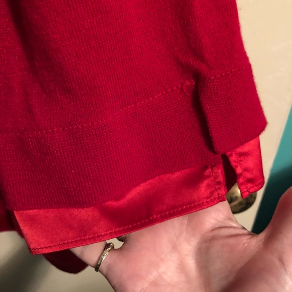 Chico’s Size 3 Red Knit Blouse with Red Satin Trim - Picture 2 of 7